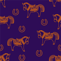 メルヘンでダークカラーの馬パターン素材(オレンジ)
