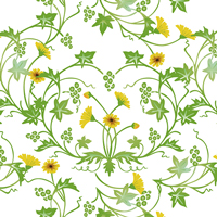 さわやかな草花のパターン模様素材(イエロー)