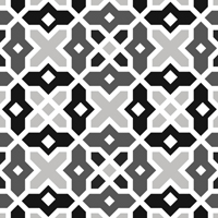 白黒の十字調のパターンタイル模様