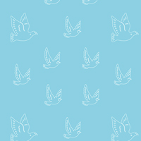 パステルカラーのハト柄パターン模様素材(ブルー:線画)