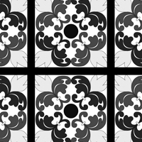 白黒のフローラル調パターンタイル(1)模様