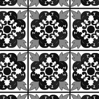 白黒のフローラル調パターンタイル(2)模様