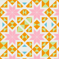 オレンジ地の花折り紙風のパターンタイル模様