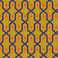 オレンジ地のアラベスク調のパターンタイル模様