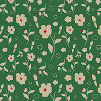 緑とベージュの和風の花柄パターン模様