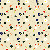ベージュ地のカラフルな和風の花柄パターン模様
