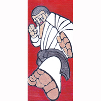 柔道選手の版画風のイラスト