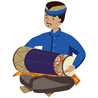 ガムランの代表的な楽器クンダンを演奏する男の人(1)