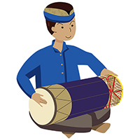 ガムランの代表的な楽器クンダンを演奏する男の人(2)