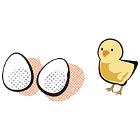 アメリカンコミック調のひよこと卵のイラスト素材