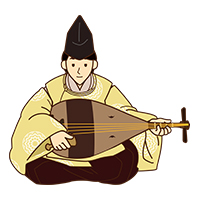 雅楽の楽器「琵琶」を演奏する男の人(1)