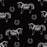 メルヘンでダークカラーの馬パターン素材(ブラック)
