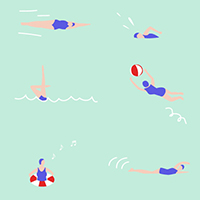 水着で泳ぐ人たちのカラフルなパターン素材(1)