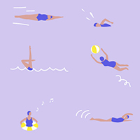 水着で泳ぐ人たちのカラフルなパターン素材(2)