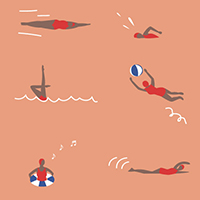 水着で泳ぐ人たちのカラフルなパターン素材(3)