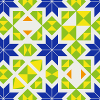 黄緑地の花折り紙風のパターンタイル模様