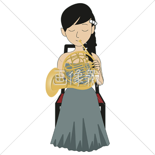 ホルンを吹いている女性のイラスト 画像衆 デザインを簡単レベルアップ 写真 模様 イラストのダウンロードサイト